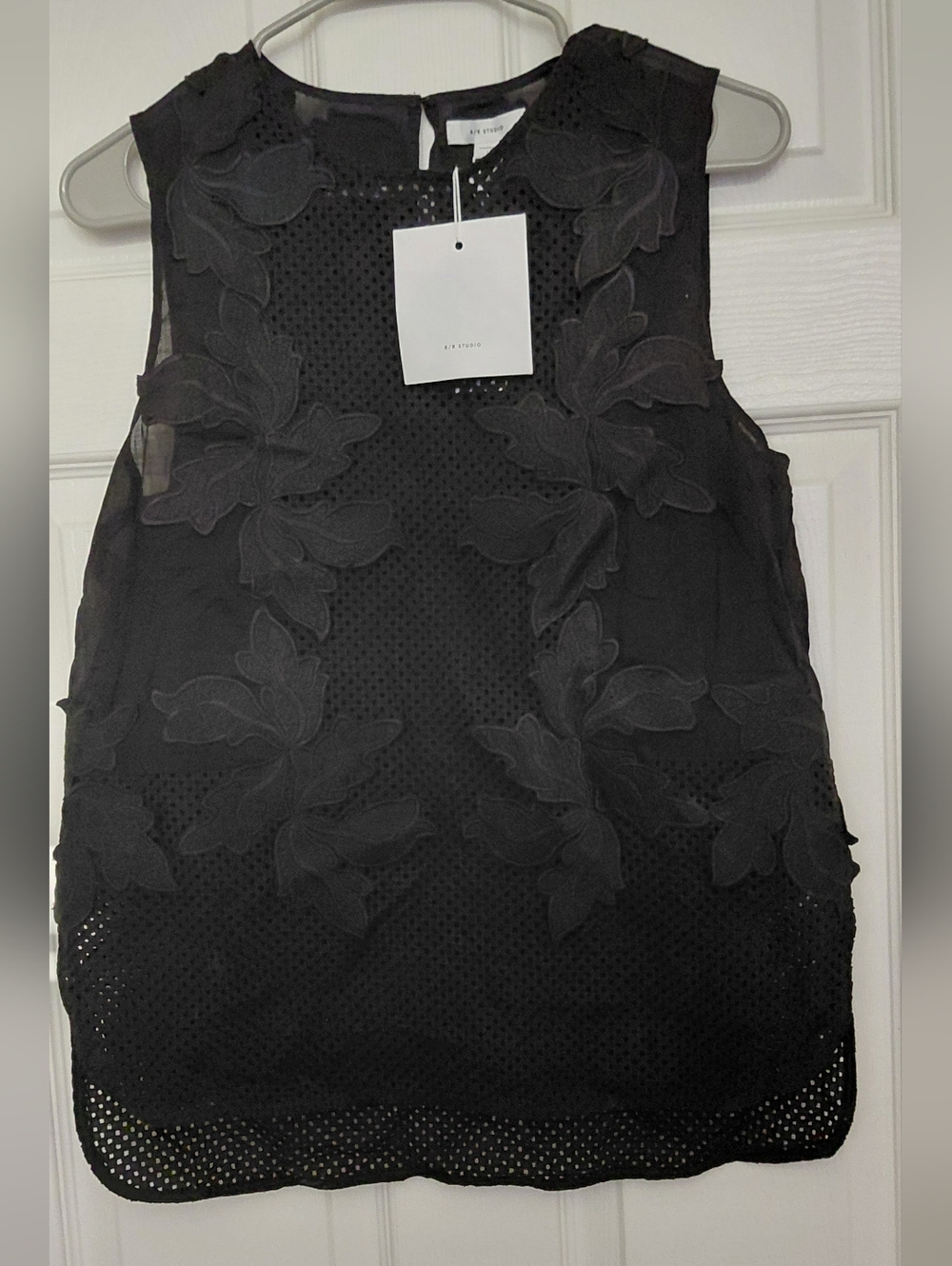 Sleeveless Black Floral Appliqué Blouse